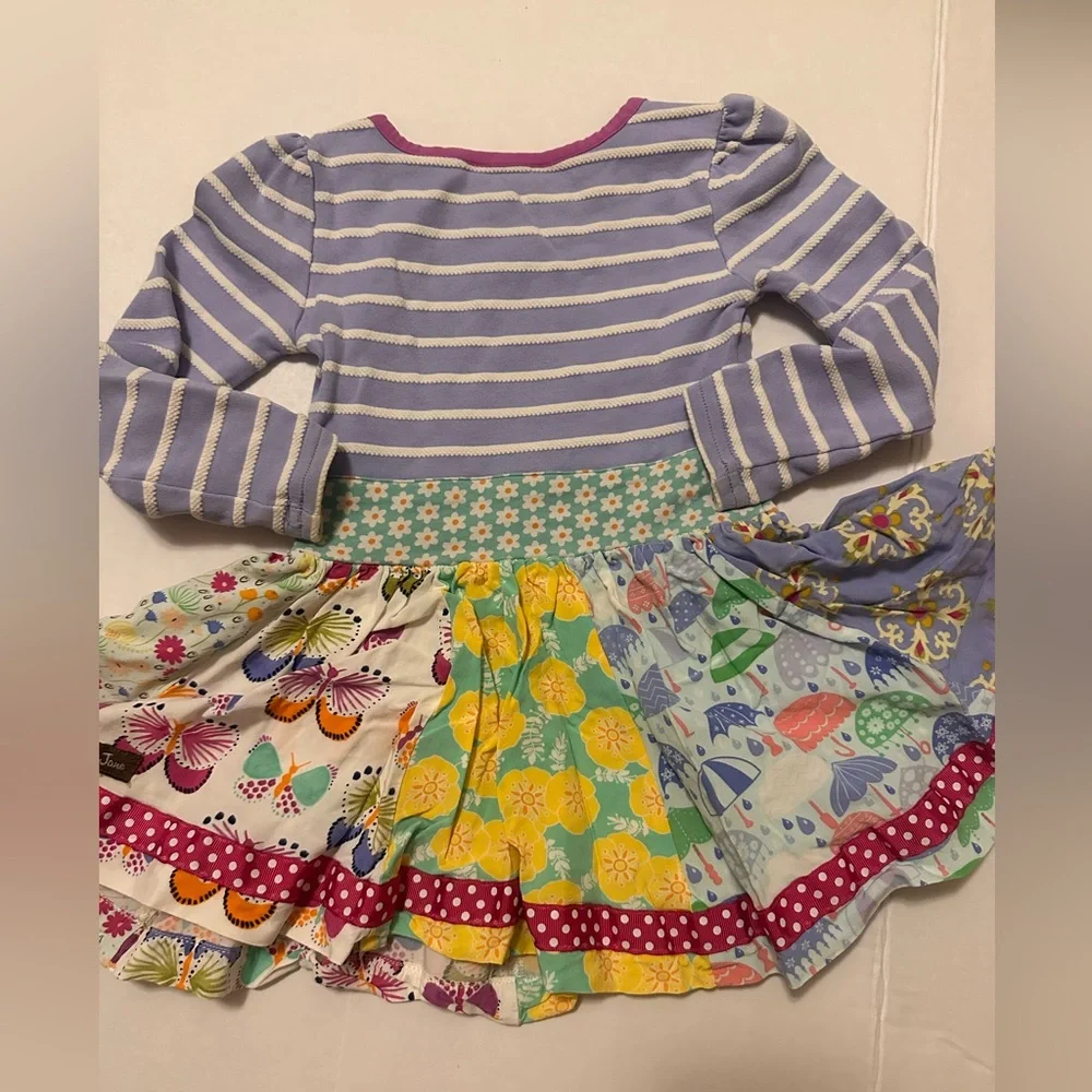 2T Matilda Jane Purple Stripe Long Sleeve Dress with Multi-Color Skirt